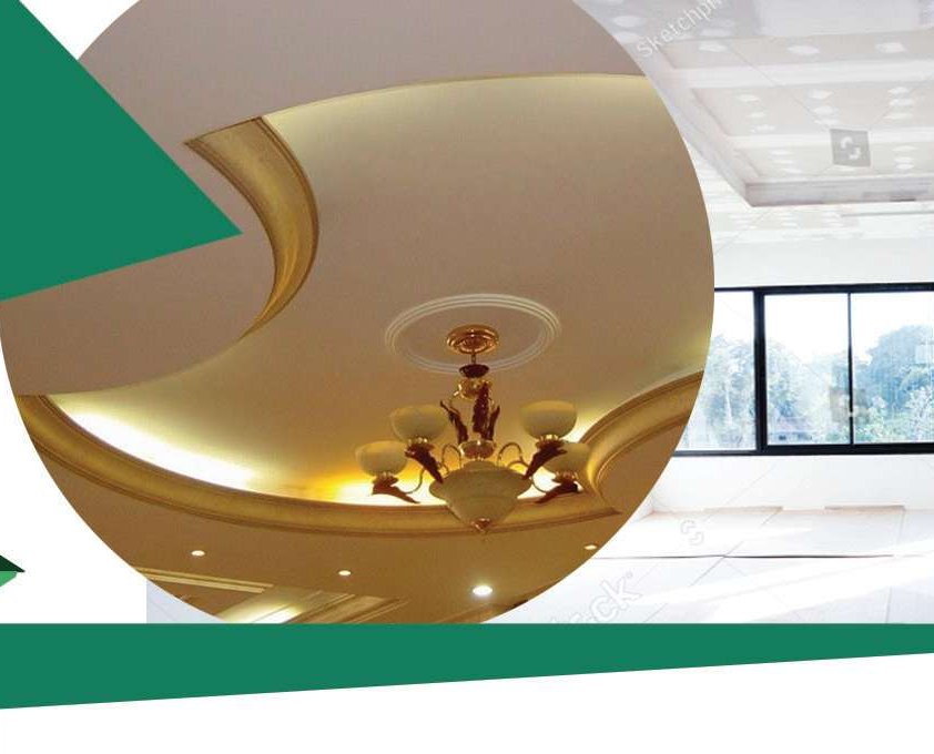 Decorative gypsum false ceiling with chandelier